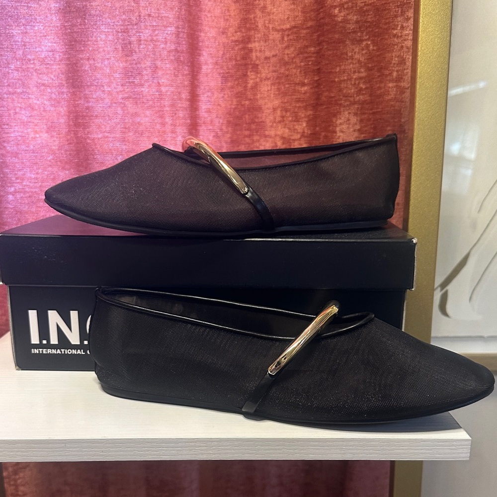 INC Mesh Women's Black Flats with Gold Detail